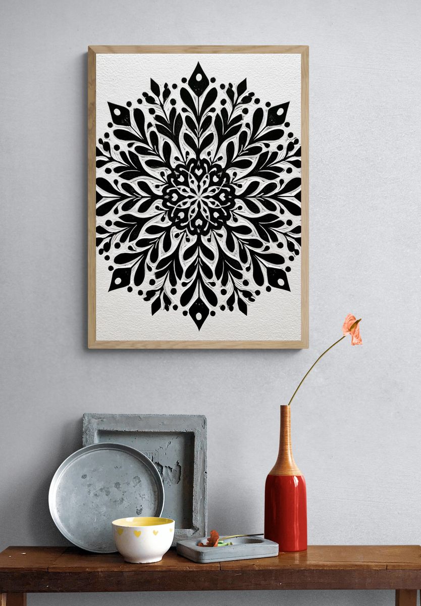 Black Floral Mandala Print. — room view 3