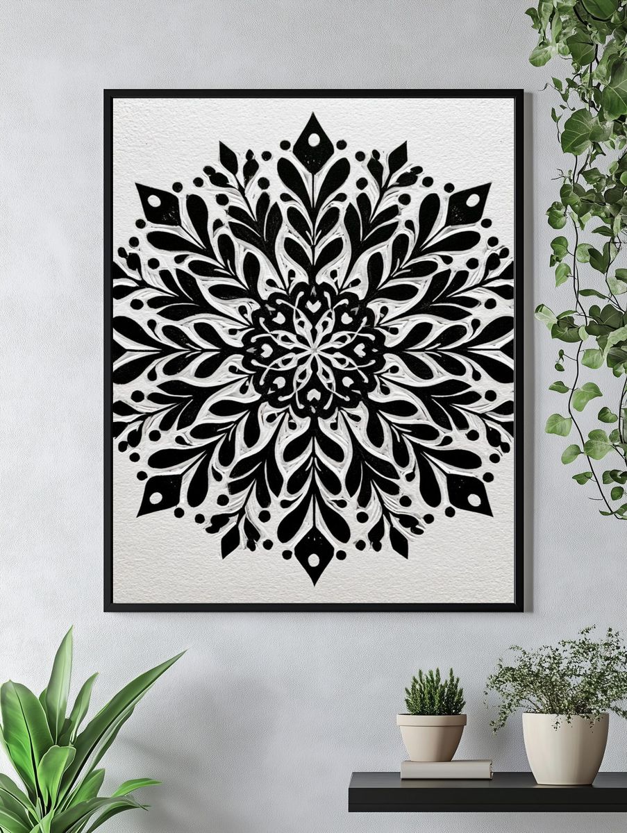 Black Floral Mandala Print. — room view 4