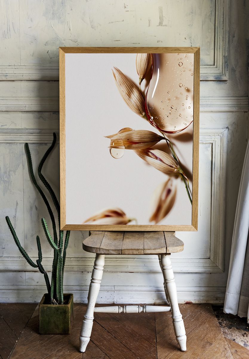 Dried Petals and Water Droplets Print. room preview