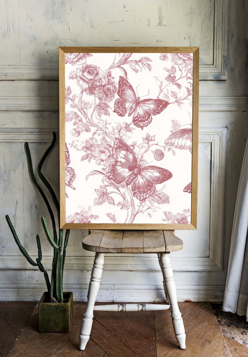 Butterfly Botanical Toile Print. room preview