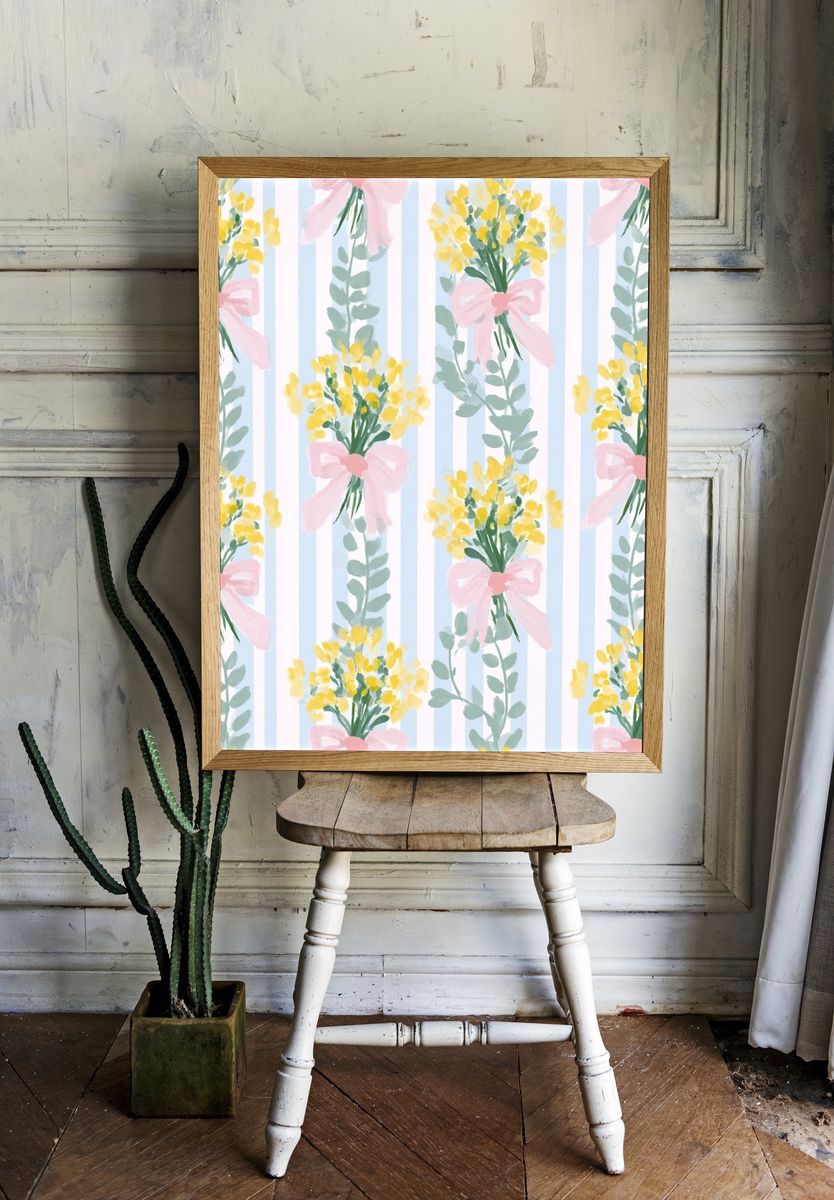 Pastel Floral Stripe Pattern Poster. room preview