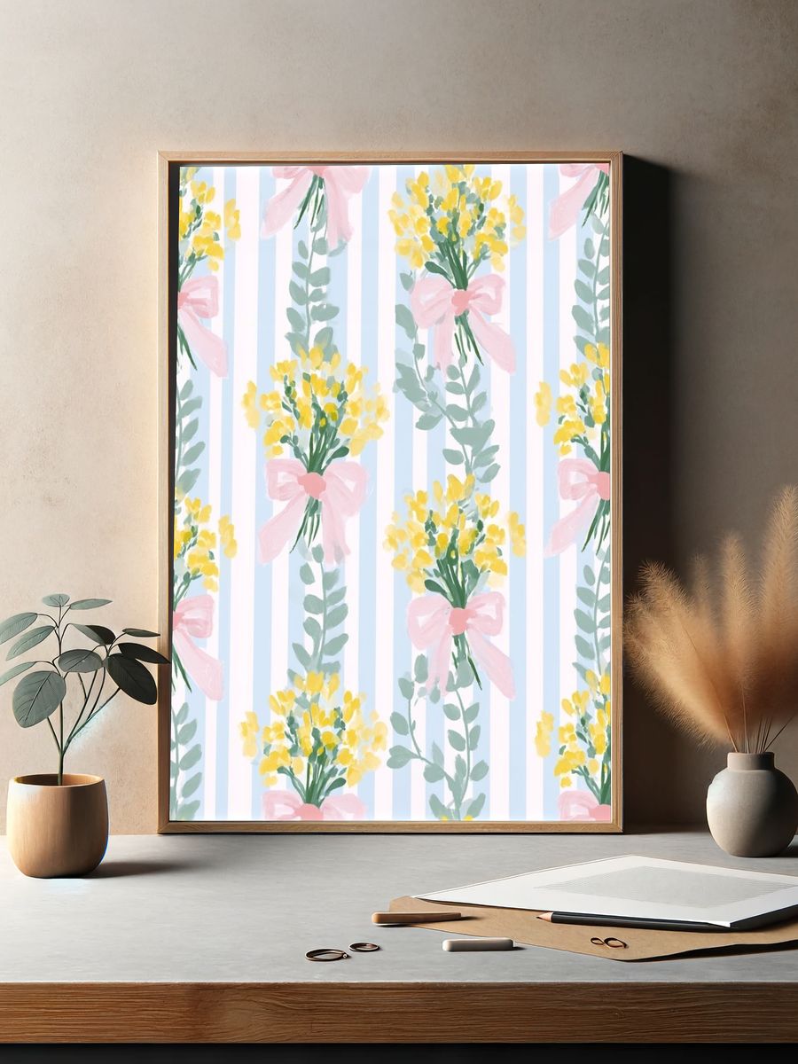 Pastel Floral Stripe Pattern Poster. — room view 2