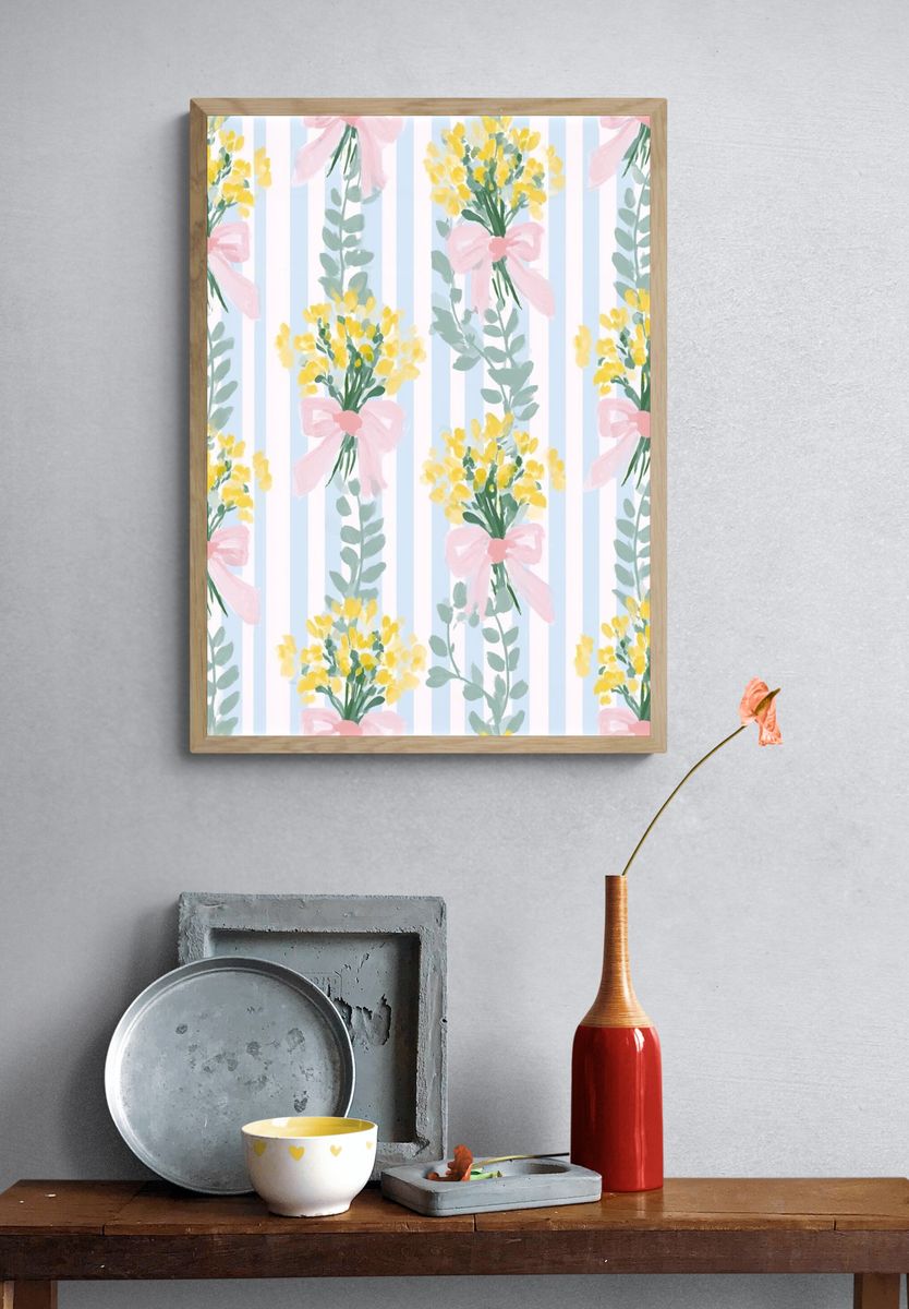 Pastel Floral Stripe Pattern Poster. — room view 3