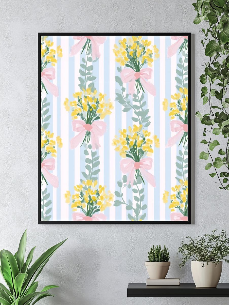 Pastel Floral Stripe Pattern Poster. — room view 4