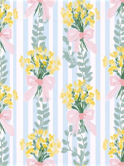 Pastel Floral Stripe Pattern Poster.