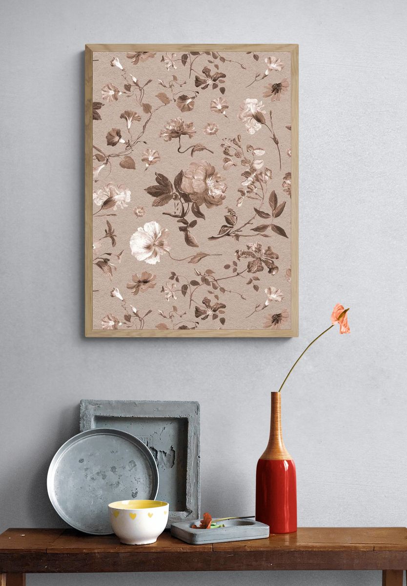 Retro flower pattern iPhone wallpaper. — room view 3