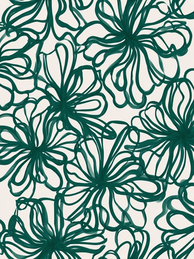 Teal Floral Line Art Poster. poster — botanical art