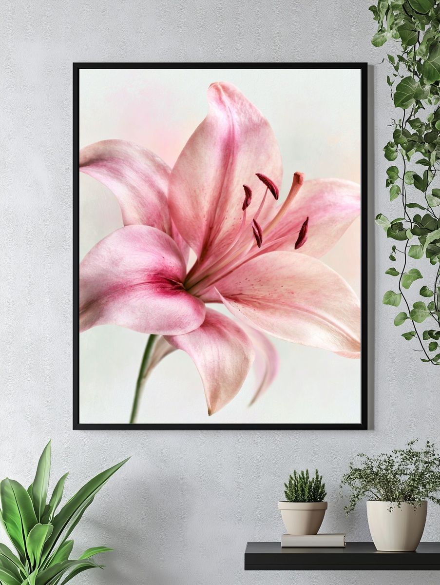 Pink Lily Botanical Print. — room view 4