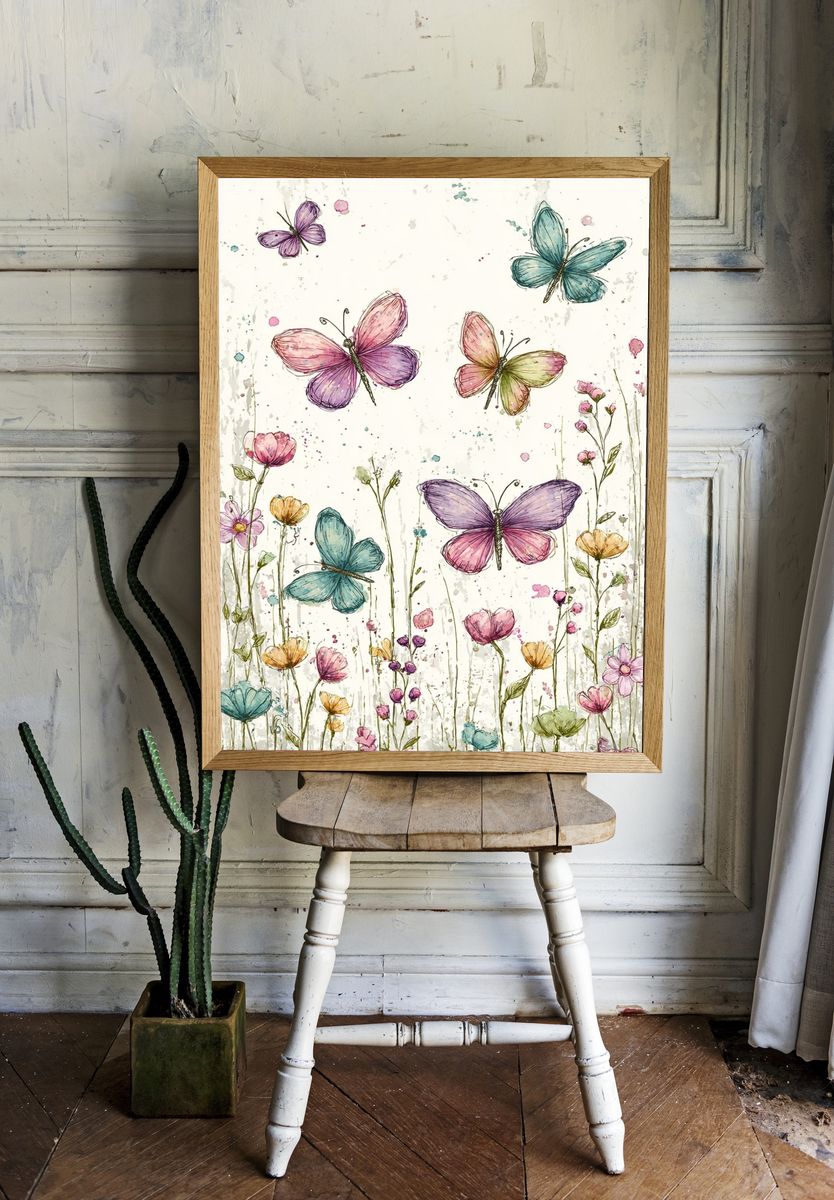 Butterfly Meadow Watercolor Print. — room view 1