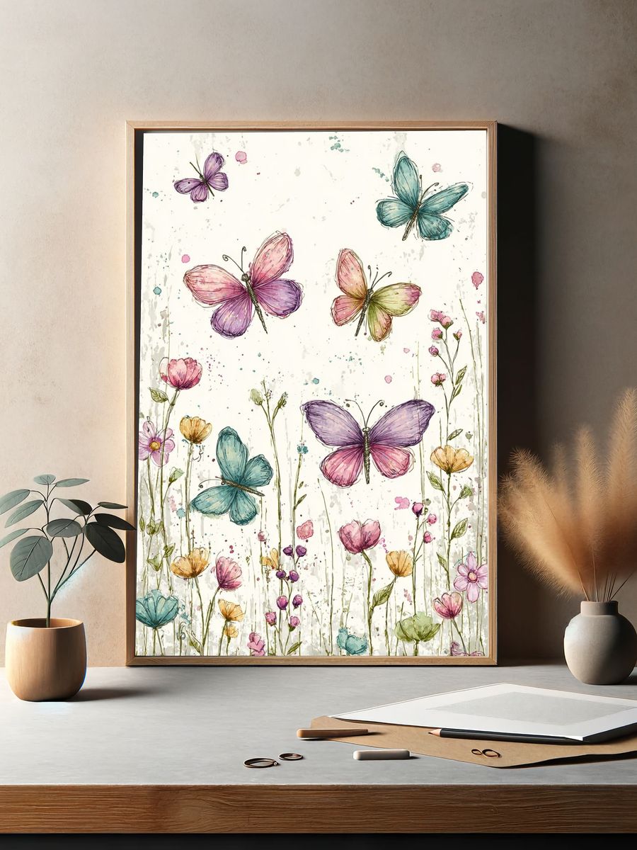 Butterfly Meadow Watercolor Print. — room view 2