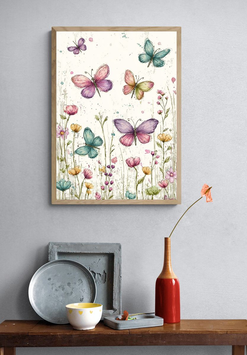 Butterfly Meadow Watercolor Print. — room view 3