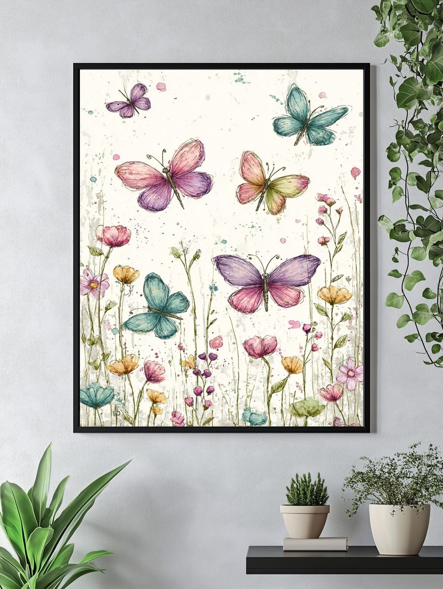 Butterfly Meadow Watercolor Print. — room view 4