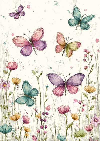 Butterfly Meadow Watercolor Print. poster