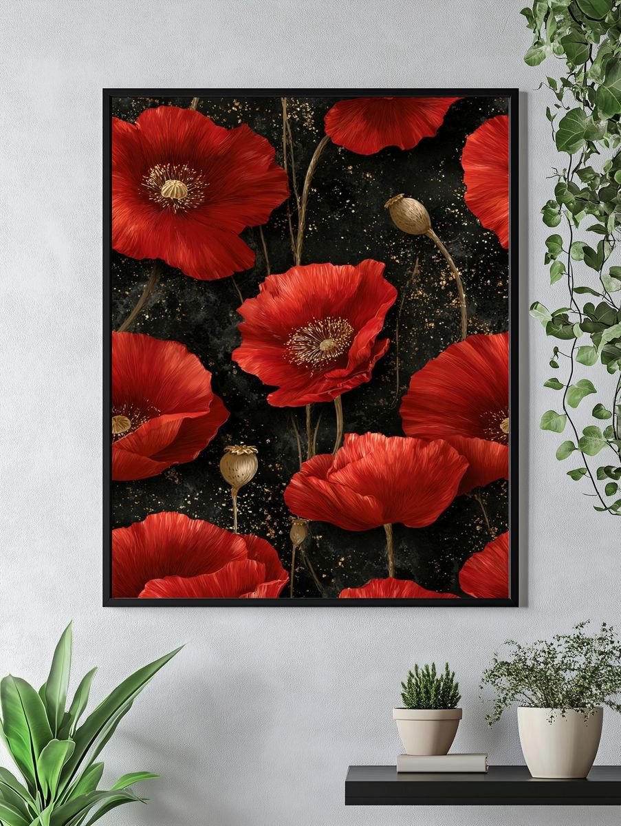 Red Poppy Bloom Botanical Print. — room view 4