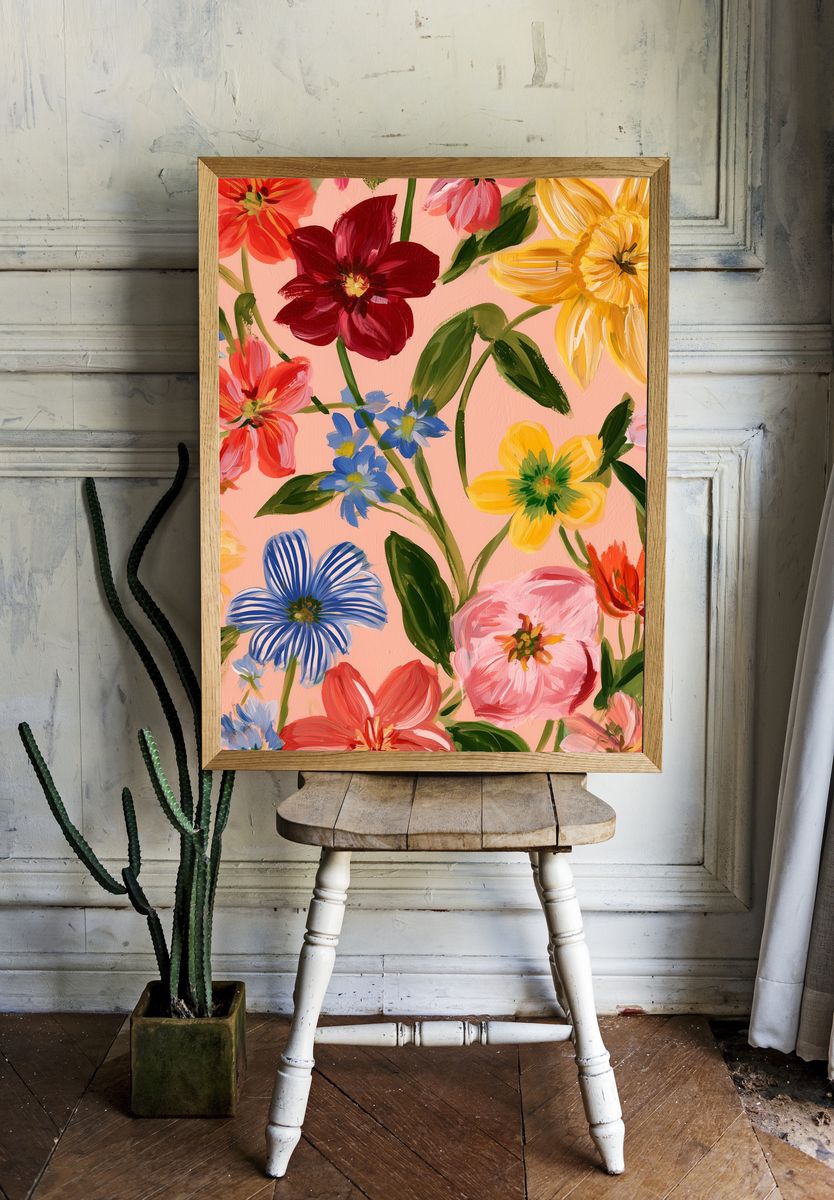 Colorful Floral Bouquet Illustration Poster. — room view 1