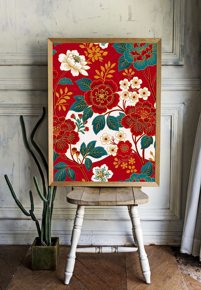 Japanese Floral Pattern Print. room preview