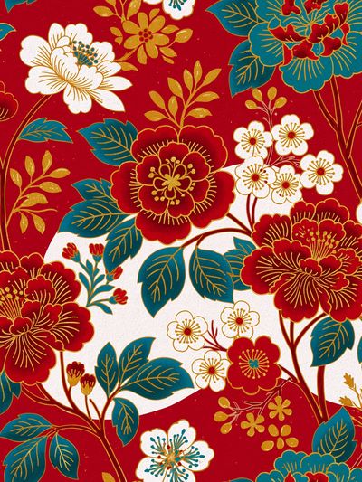 Japanese Floral Pattern Print.
