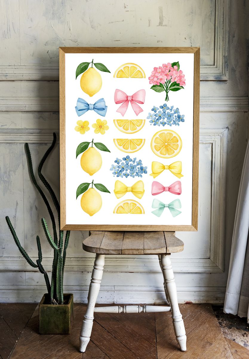 Lemon and Bow Watercolor Print. — room view 1