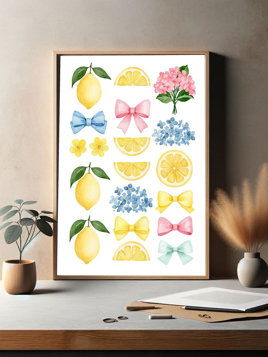 Lemon and Bow Watercolor Print. — room view 2
