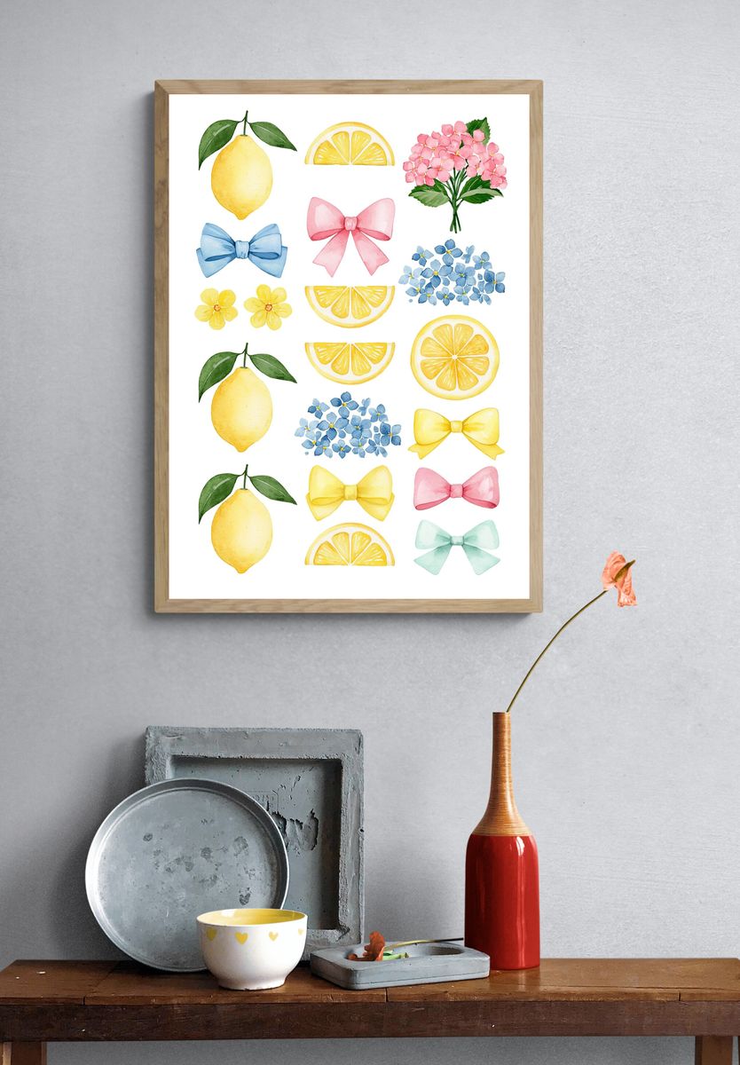 Lemon and Bow Watercolor Print. — room view 3