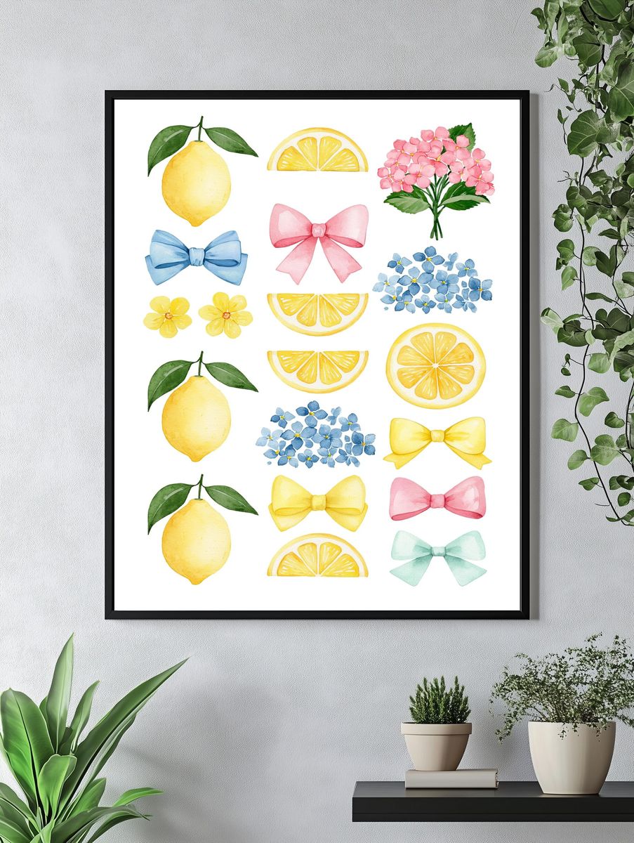 Lemon and Bow Watercolor Print. — room view 4