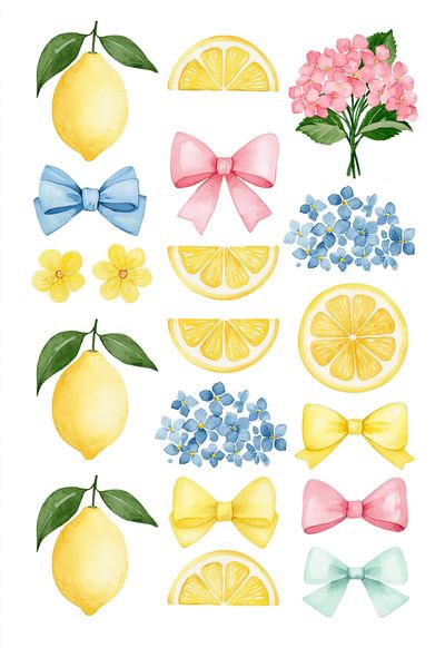Lemon and Bow Watercolor Print. poster
