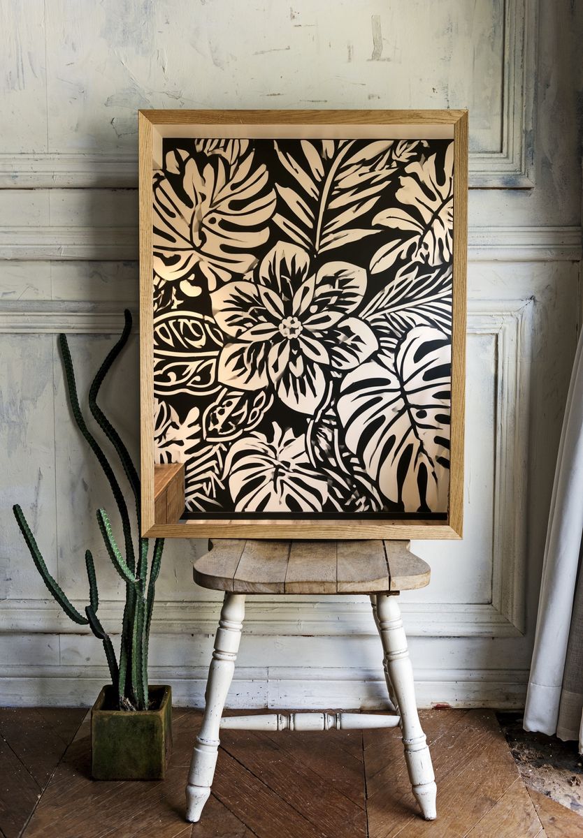Tropical Leaf Silhouette Botanical Print. room preview