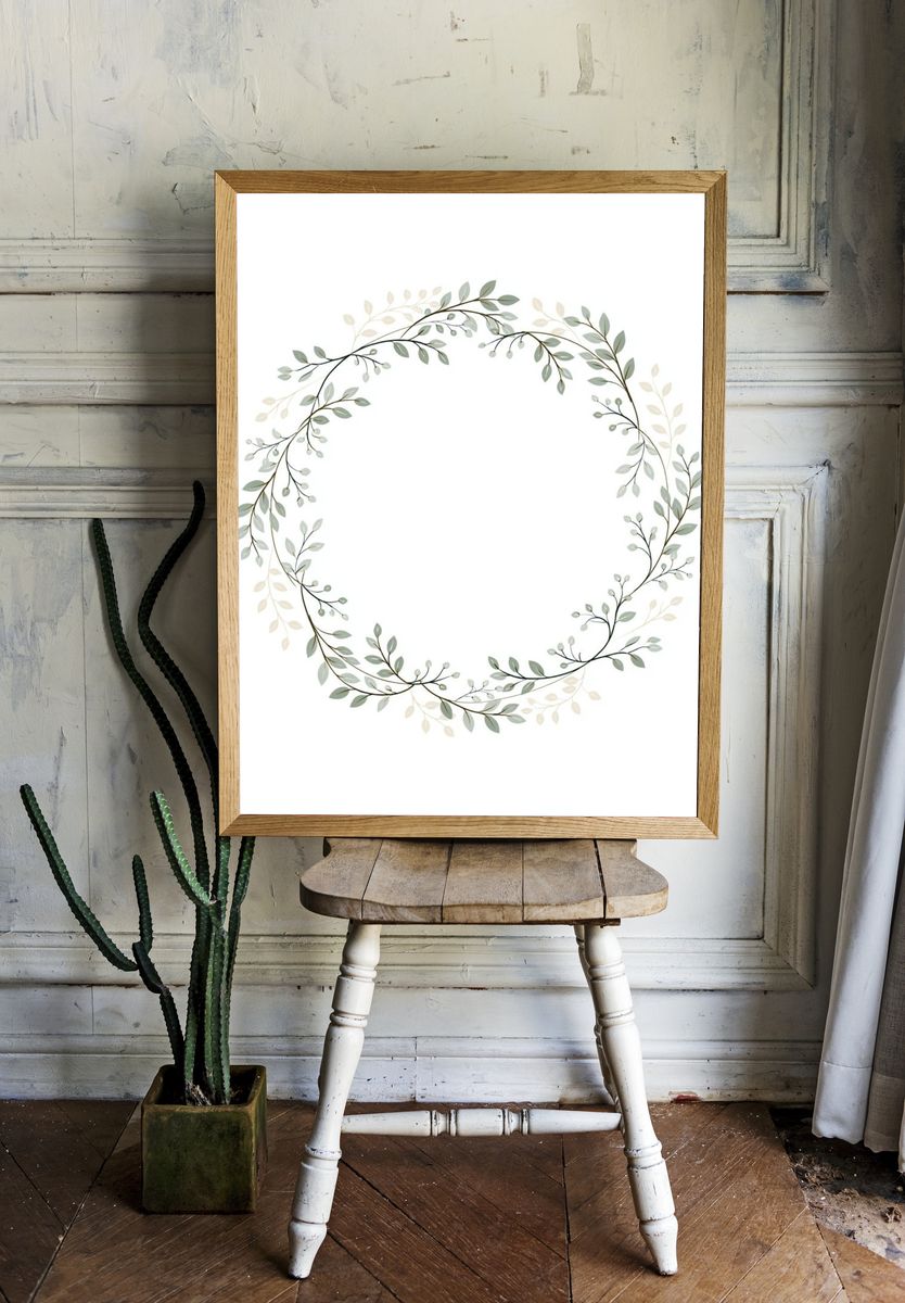 Botanical Wreath Minimalist Print. room preview