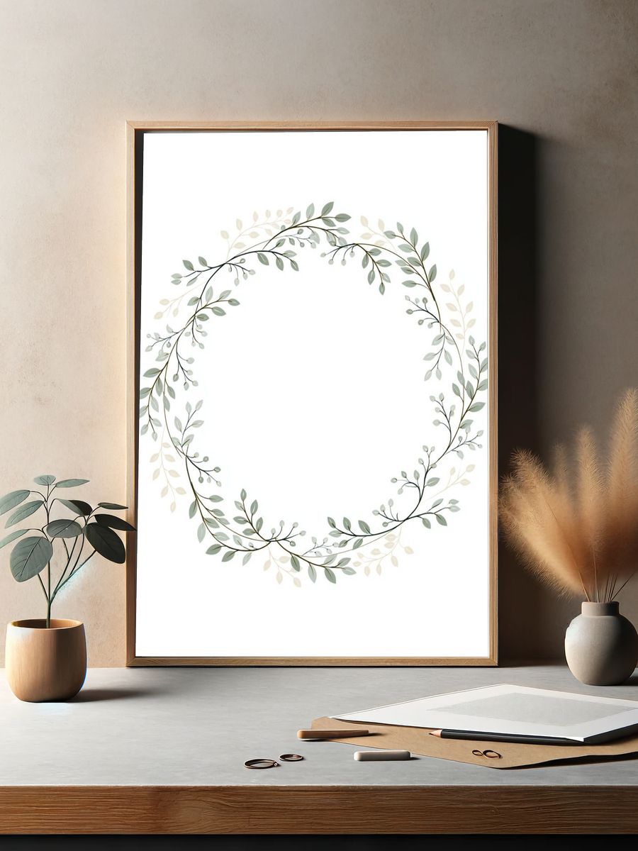 Botanical Wreath Minimalist Print. — room view 2
