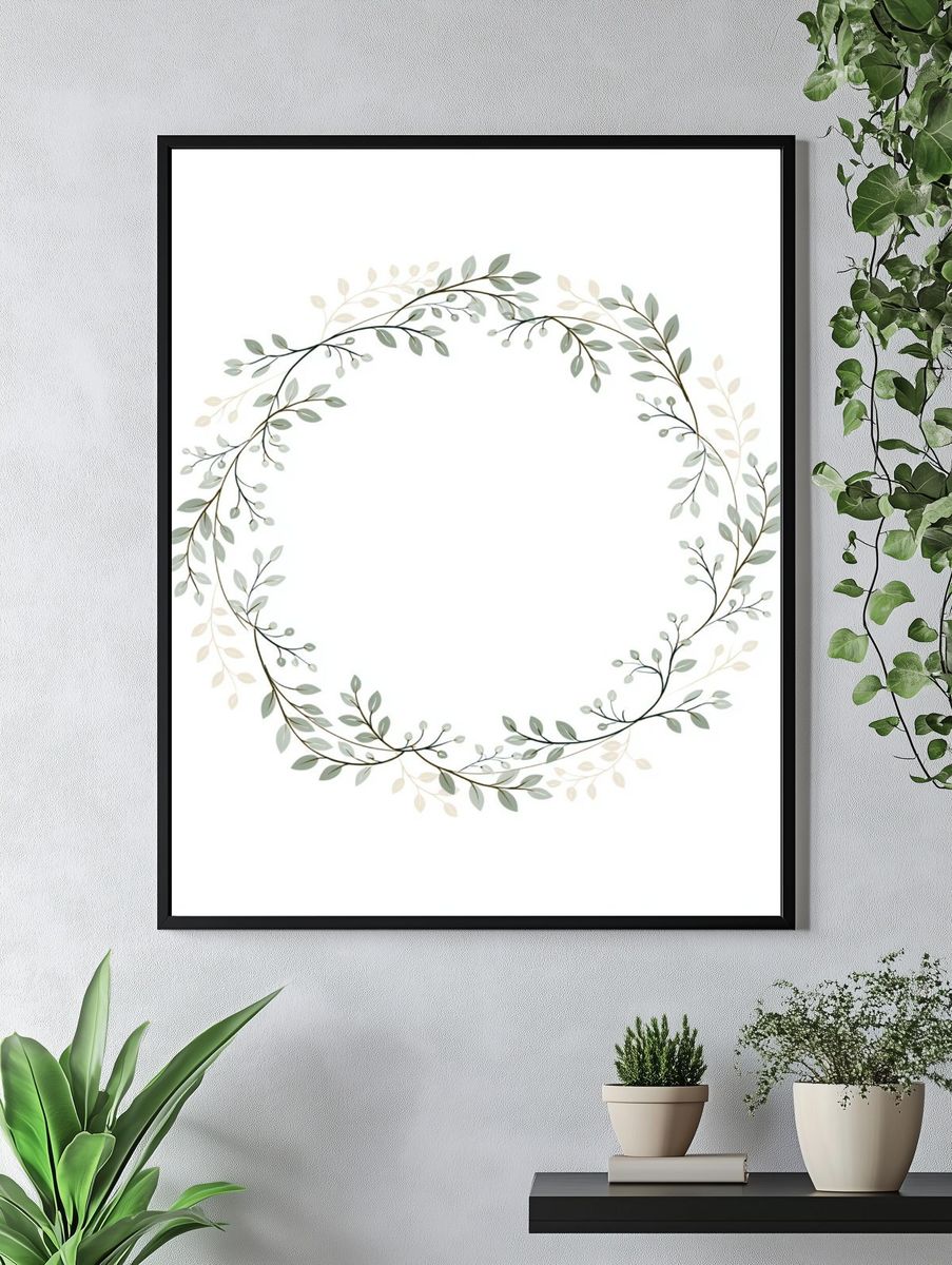 Botanical Wreath Minimalist Print. — room view 4
