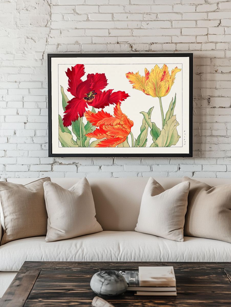 Parrot tulip, Japanese woodblock art. room preview