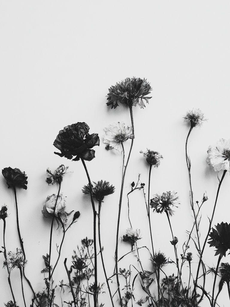 Pressed Wildflowers Black-White Print. poster detail