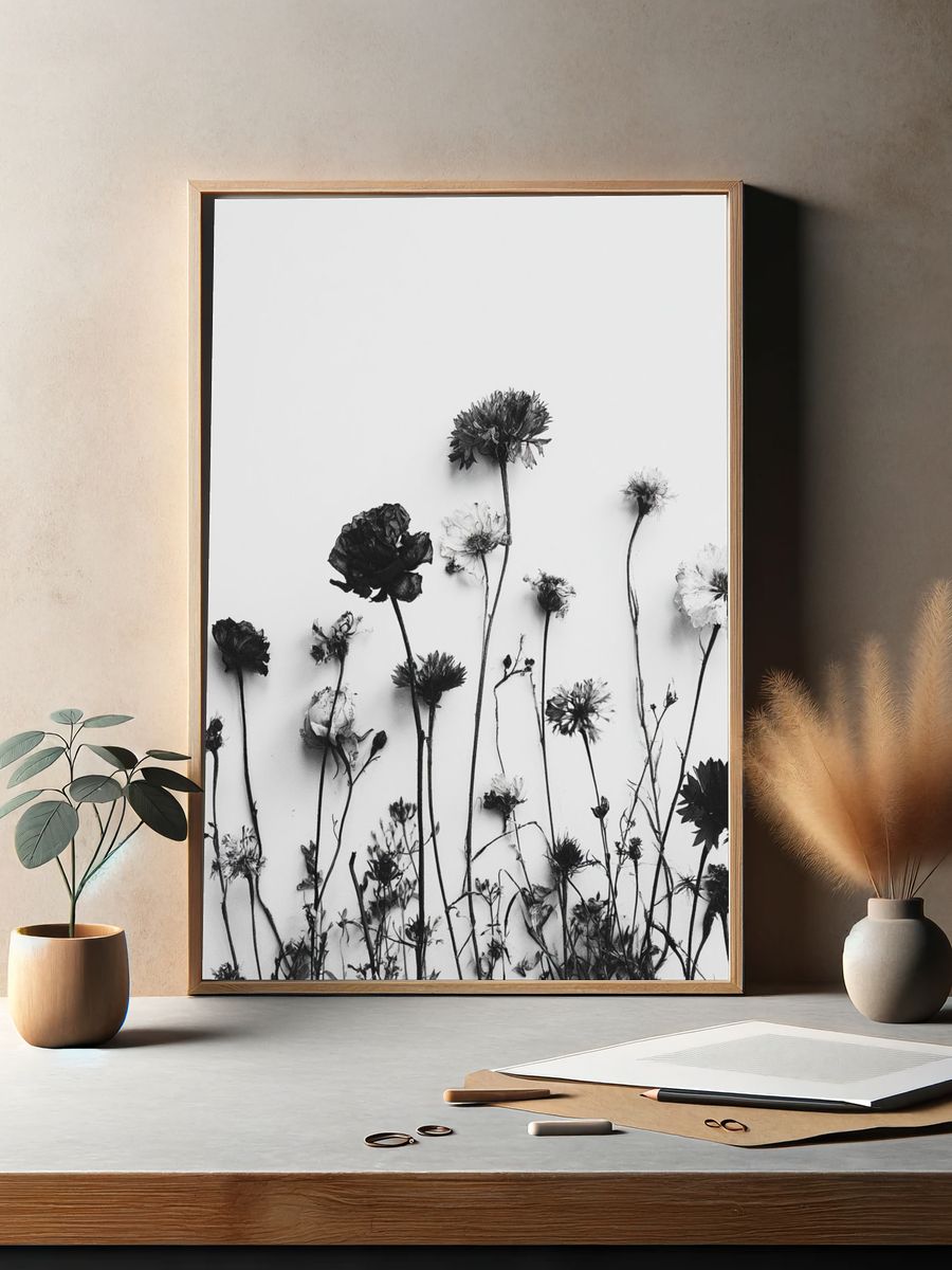 Pressed Wildflowers Black-White Print. — room view 2