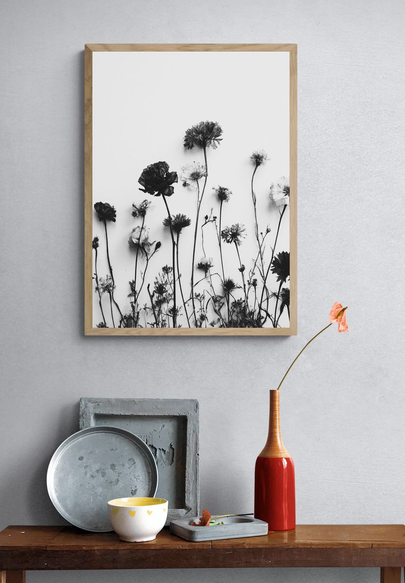 Pressed Wildflowers Black-White Print. — room view 3