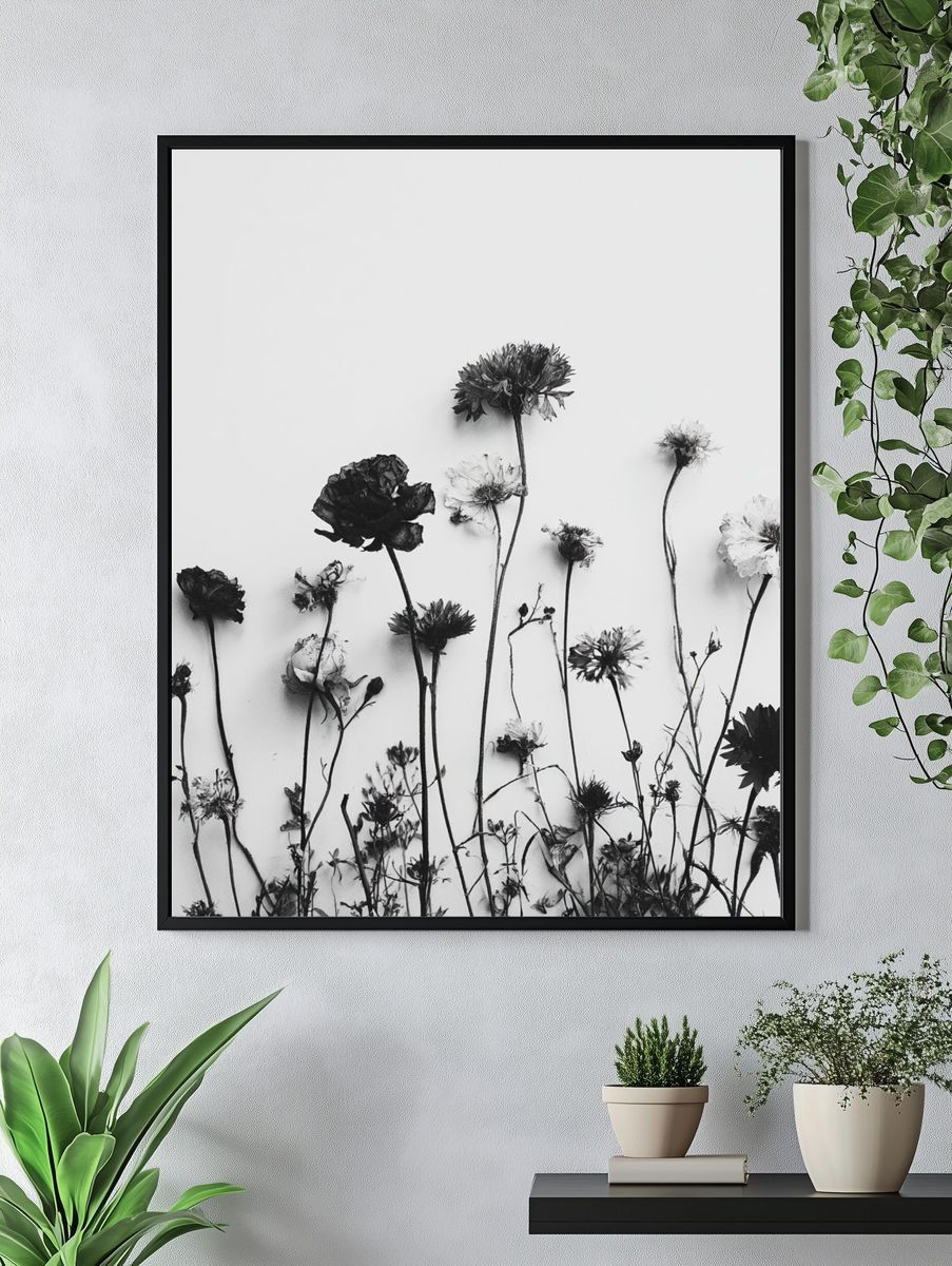 Pressed Wildflowers Black-White Print. — room view 4