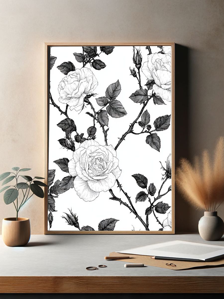 Black Rose Botanical Print. — room view 2