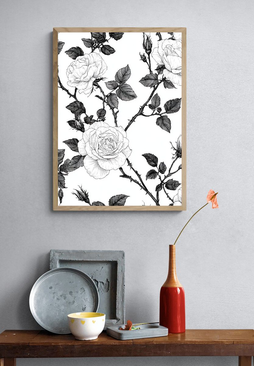 Black Rose Botanical Print. — room view 3