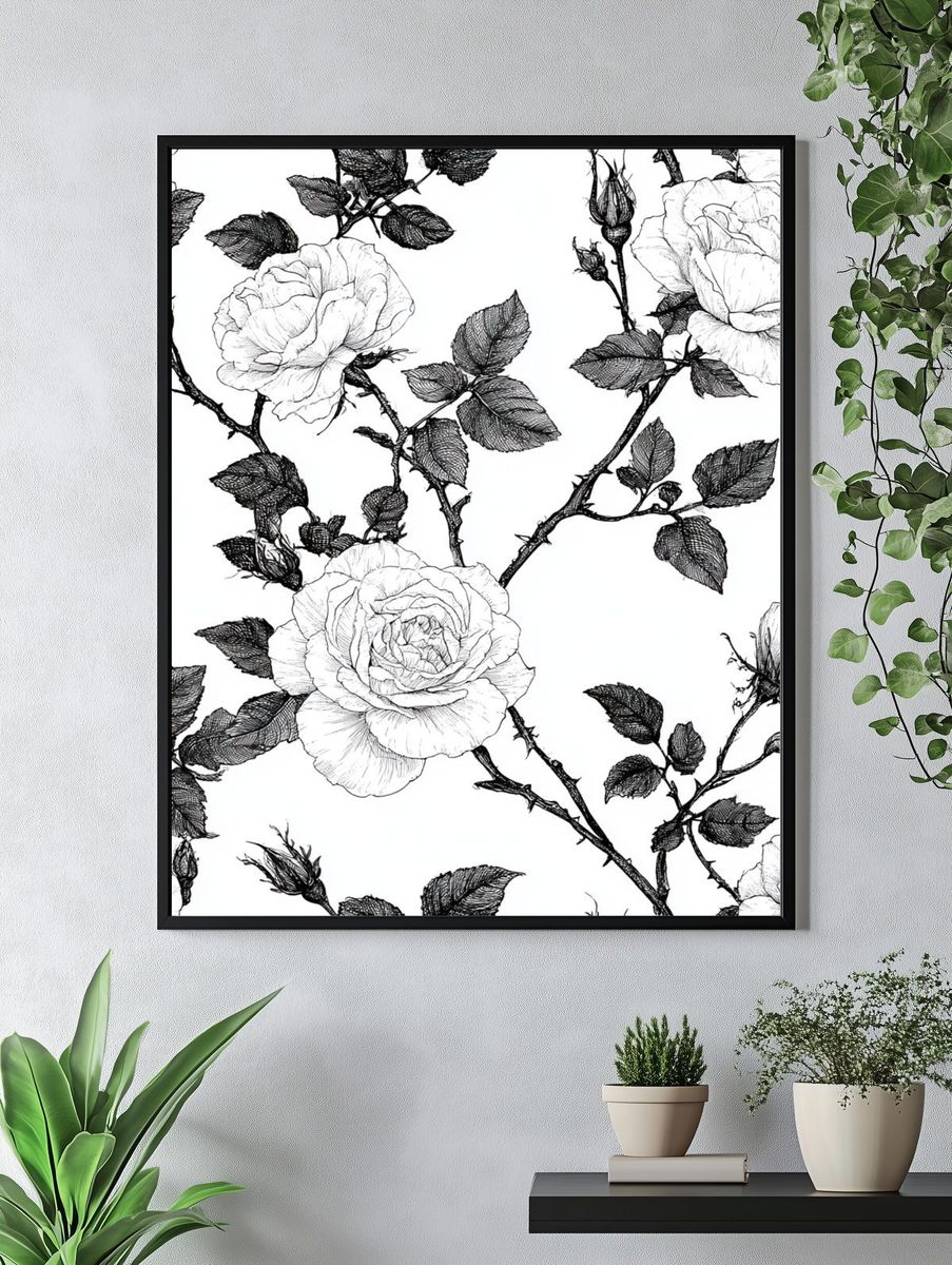 Black Rose Botanical Print. — room view 4