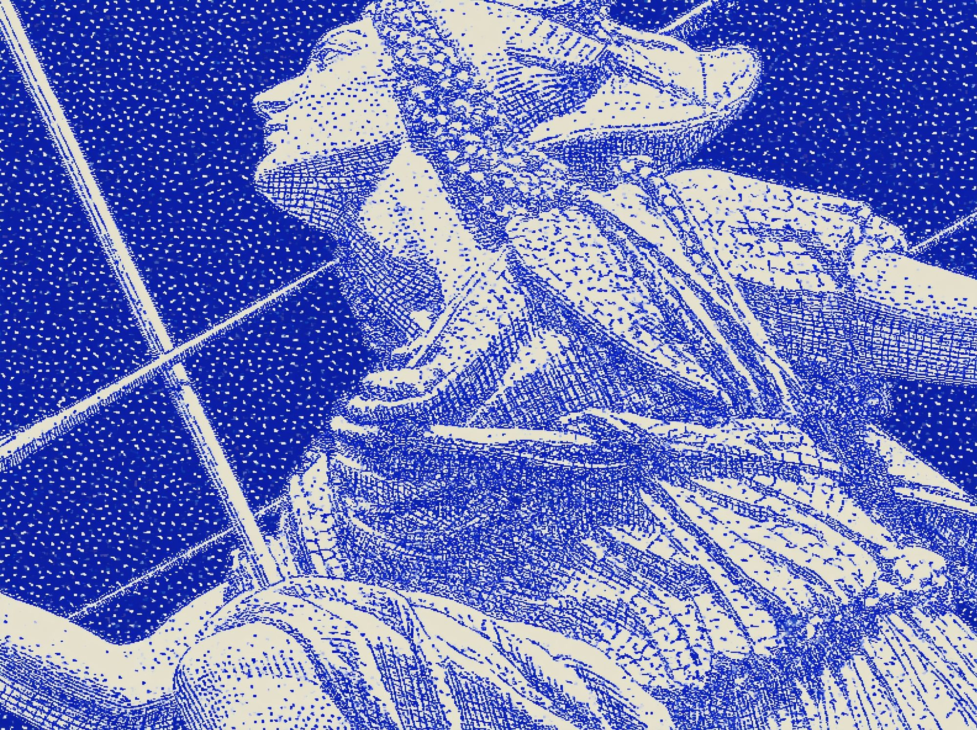 Blue Floral Halftone Illustration Poster. poster detail