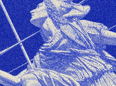 Blue Floral Halftone Illustration Poster.