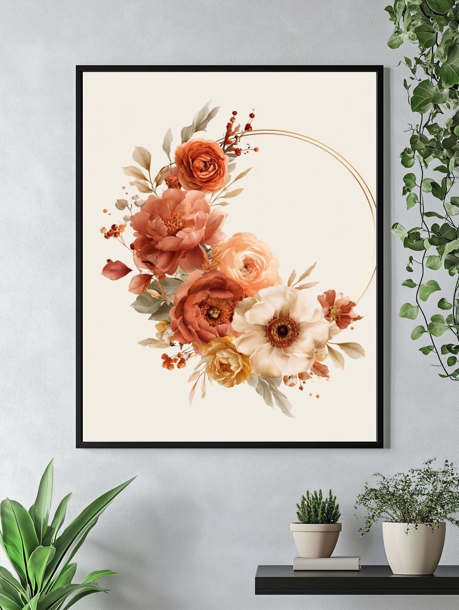 Peach Floral Wreath Print. — room view 4