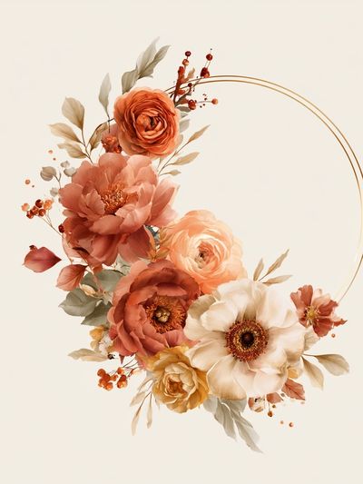 Peach Floral Wreath Print.