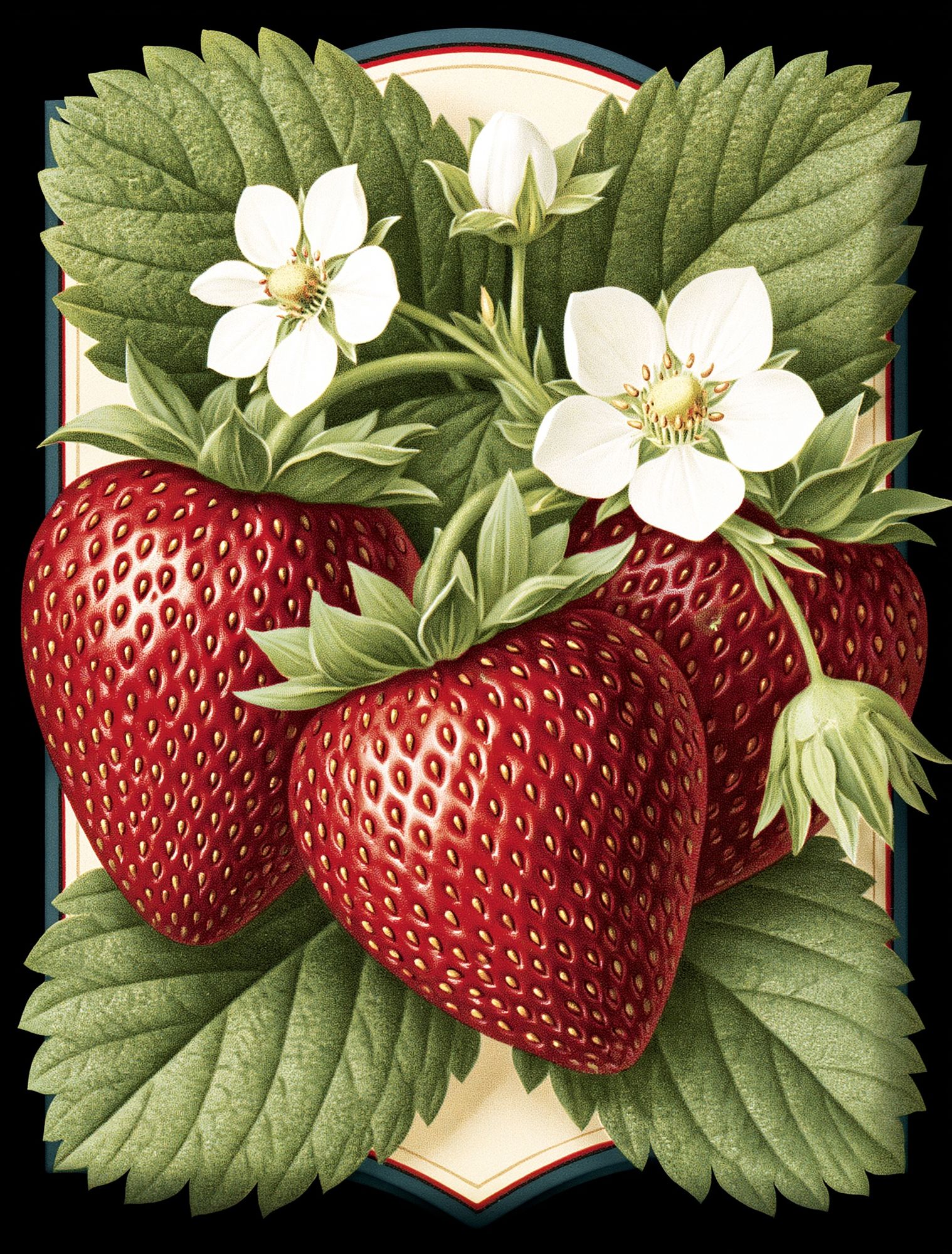 Strawberry Botanical Print Poster. poster detail