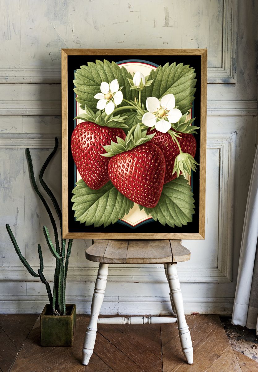 Strawberry Botanical Print Poster. room preview