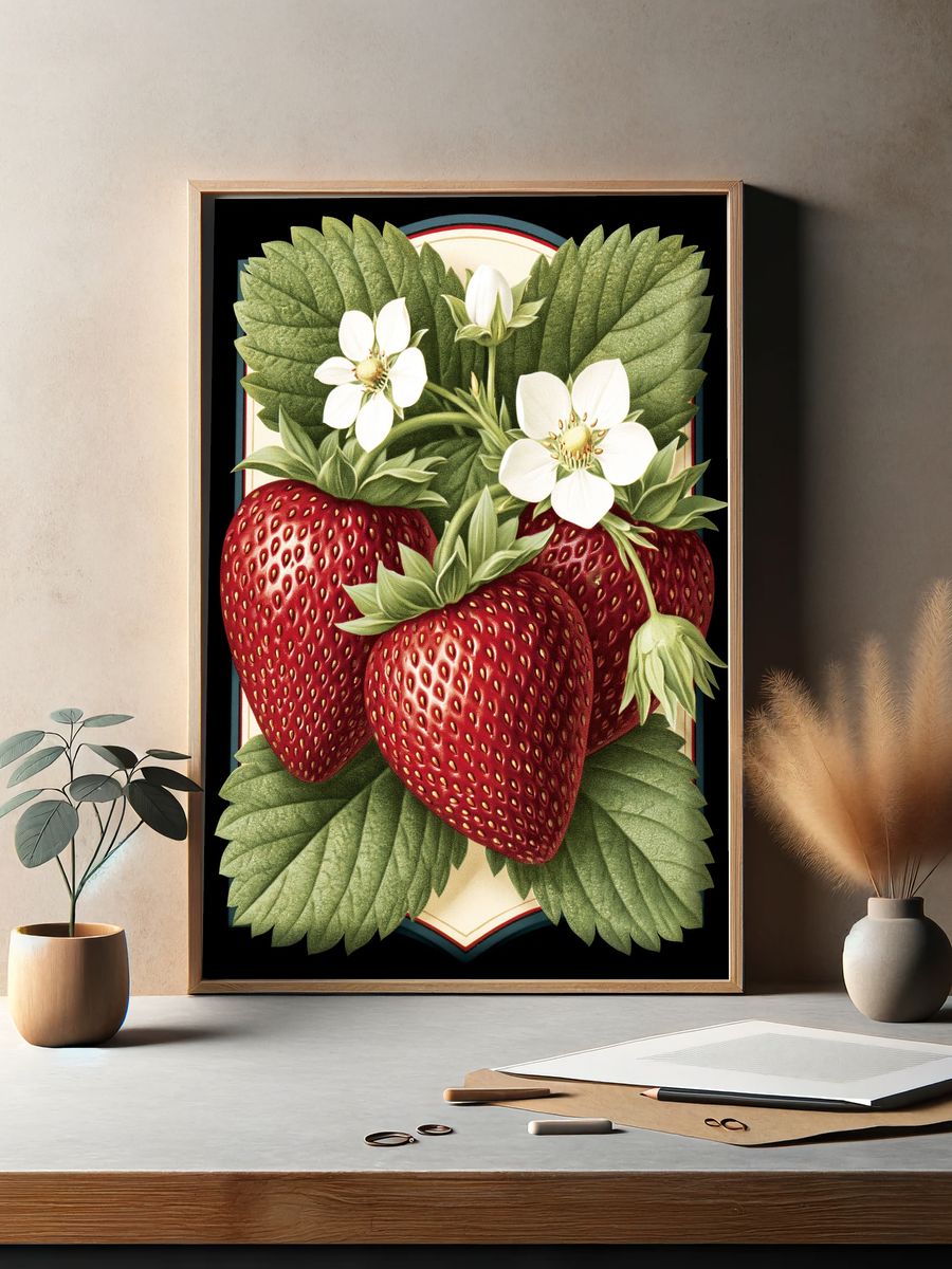 Strawberry Botanical Print Poster. — room view 2