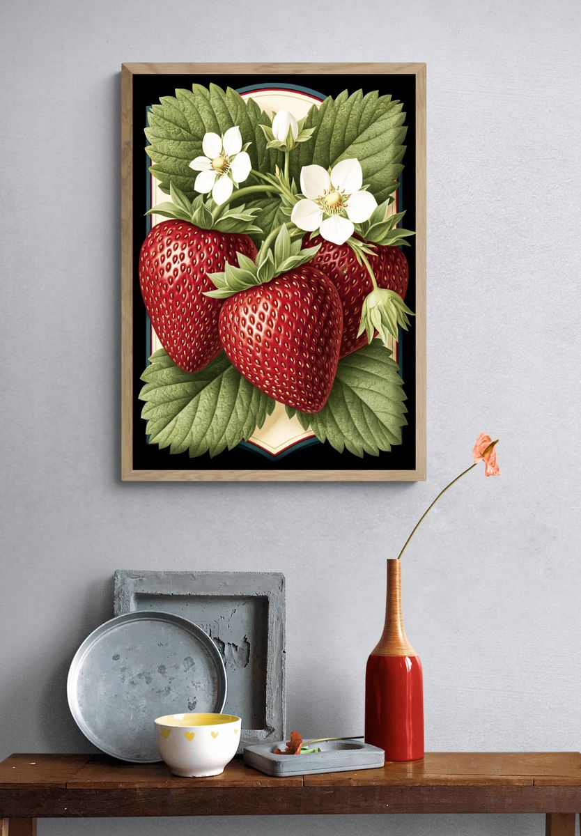 Strawberry Botanical Print Poster. — room view 3