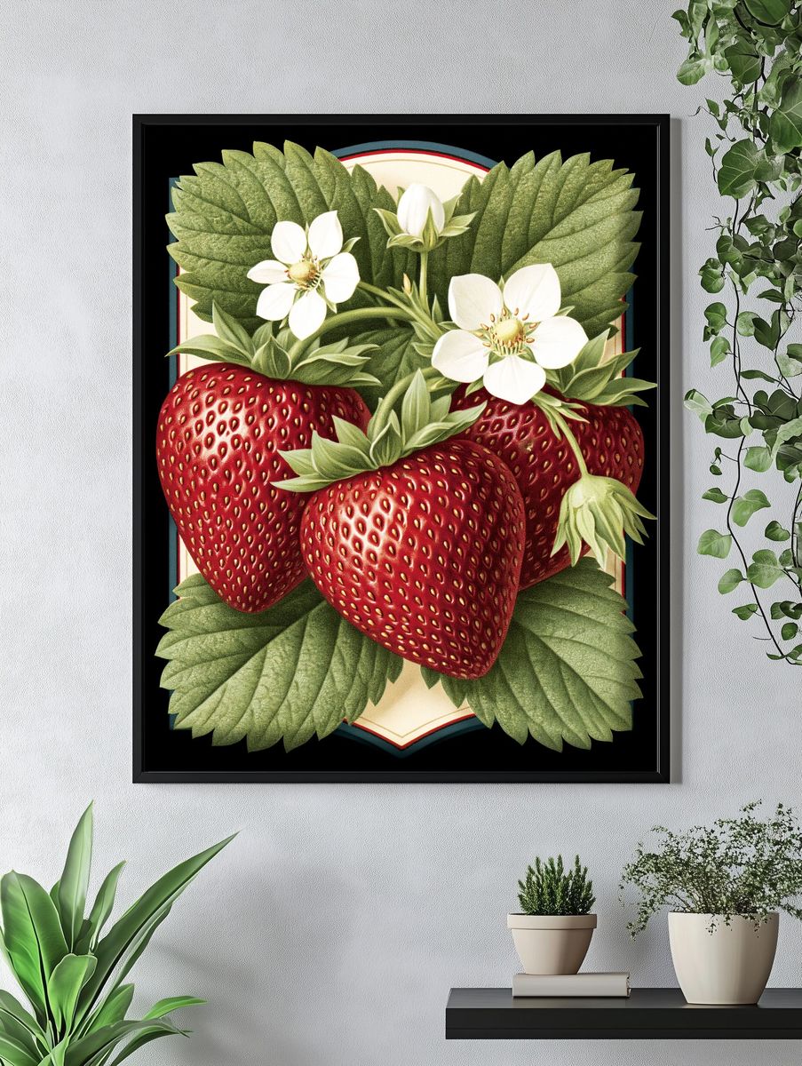 Strawberry Botanical Print Poster. — room view 4