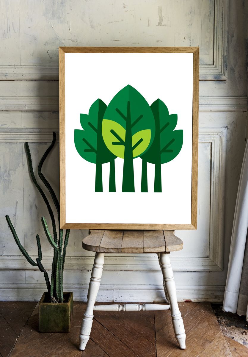 Green Forest Trees Illustration Poster. — room view 1