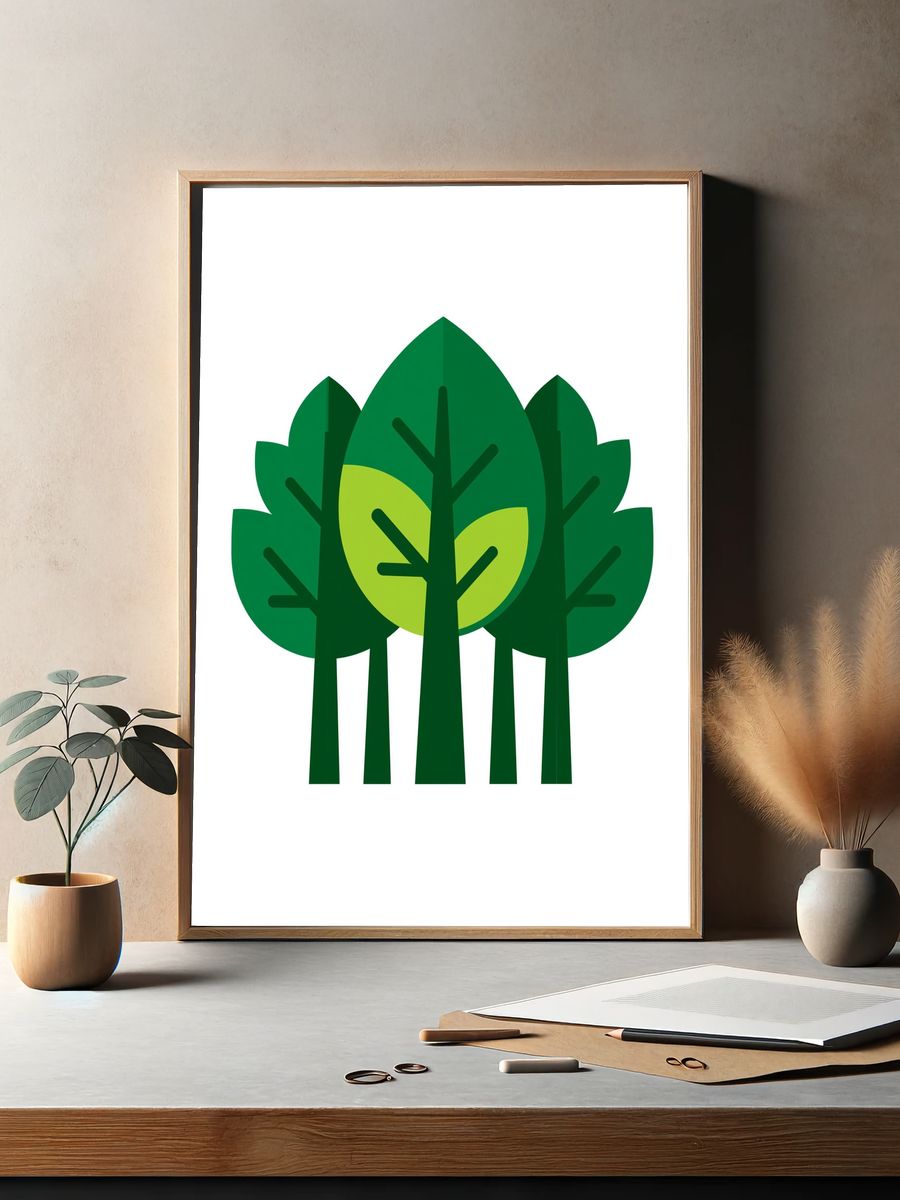 Green Forest Trees Illustration Poster. — room view 2