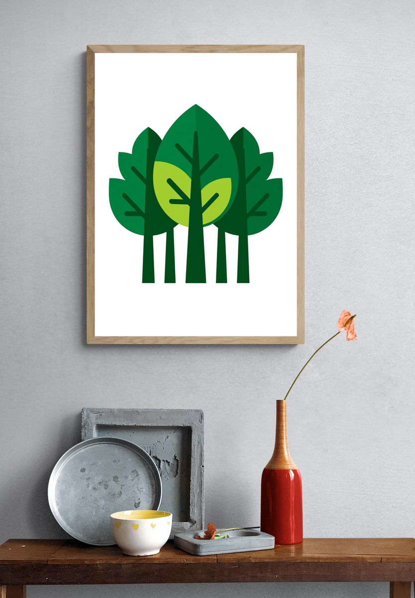 Green Forest Trees Illustration Poster. — room view 3